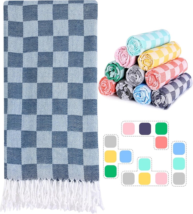 Antfuny Checkered Plaid Turkish Beach Towel Bath Towels Quick Dry Soft Absorbent Men Birthday Gift for Dad Father Papa Husband Brother Uncle Stepfather Boyfriend Bf Father Law Godfather Boss Grandpa Friend - Image 1